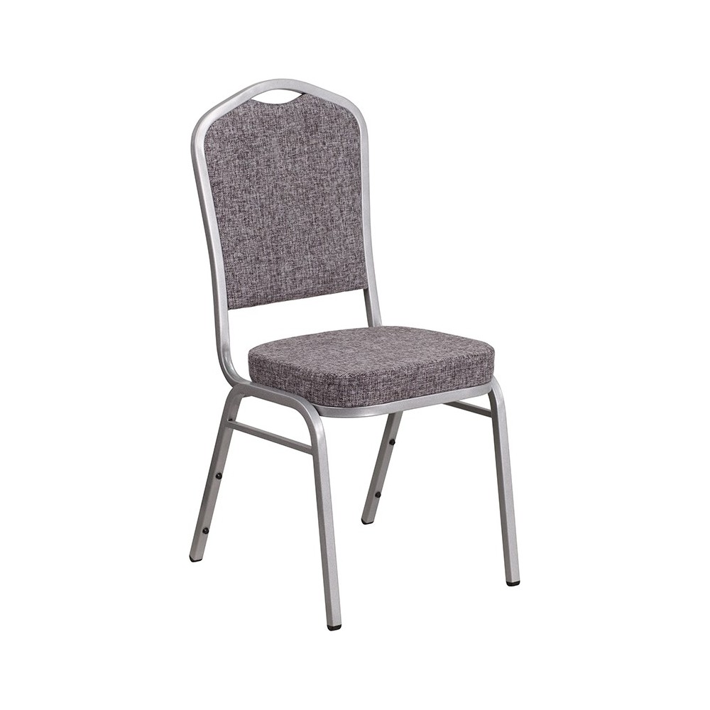 Crown Back Stacking Banquet Chair in Herringbone Fabric - Silver Frame