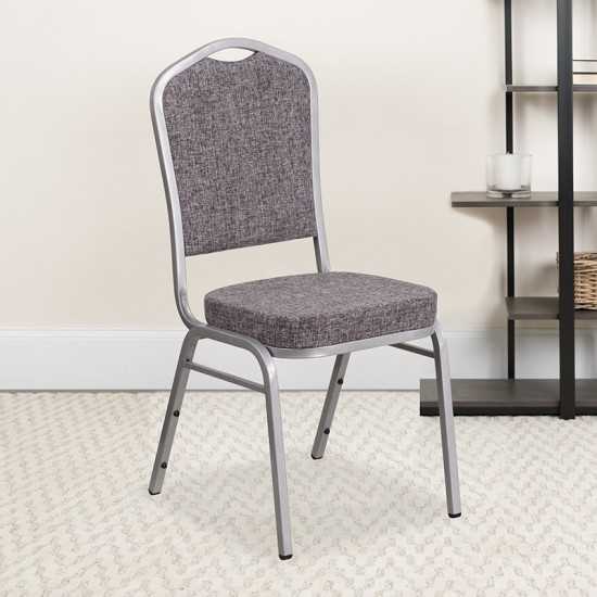 Crown Back Stacking Banquet Chair in Herringbone Fabric - Silver Frame