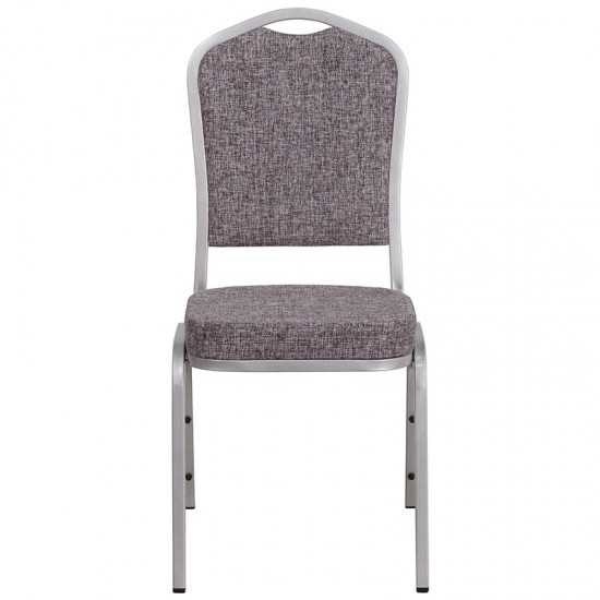 Crown Back Stacking Banquet Chair in Herringbone Fabric - Silver Frame