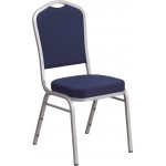 Crown Back Stacking Banquet Chair in Navy Fabric - Silver Frame