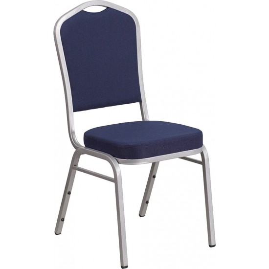 Crown Back Stacking Banquet Chair in Navy Fabric - Silver Frame