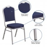 Crown Back Stacking Banquet Chair in Navy Fabric - Silver Frame