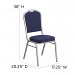 Crown Back Stacking Banquet Chair in Navy Fabric - Silver Frame