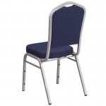 Crown Back Stacking Banquet Chair in Navy Fabric - Silver Frame