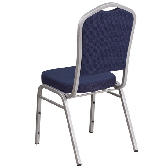 Crown Back Stacking Banquet Chair in Navy Fabric - Silver Frame