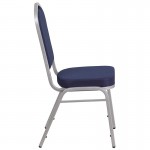 Crown Back Stacking Banquet Chair in Navy Fabric - Silver Frame