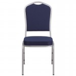 Crown Back Stacking Banquet Chair in Navy Fabric - Silver Frame