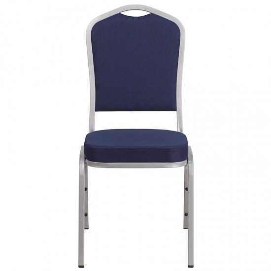 Crown Back Stacking Banquet Chair in Navy Fabric - Silver Frame