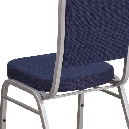 Crown Back Stacking Banquet Chair in Navy Fabric - Silver Frame