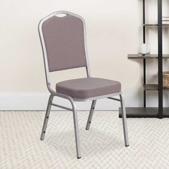 Crown Back Stacking Banquet Chair in Gray Dot Fabric - Silver Frame