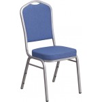 Crown Back Stacking Banquet Chair in Blue Fabric - Silver Frame