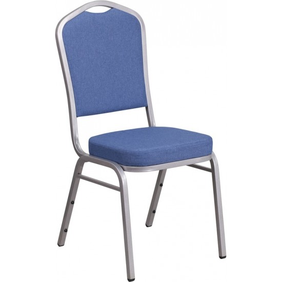 Crown Back Stacking Banquet Chair in Blue Fabric - Silver Frame