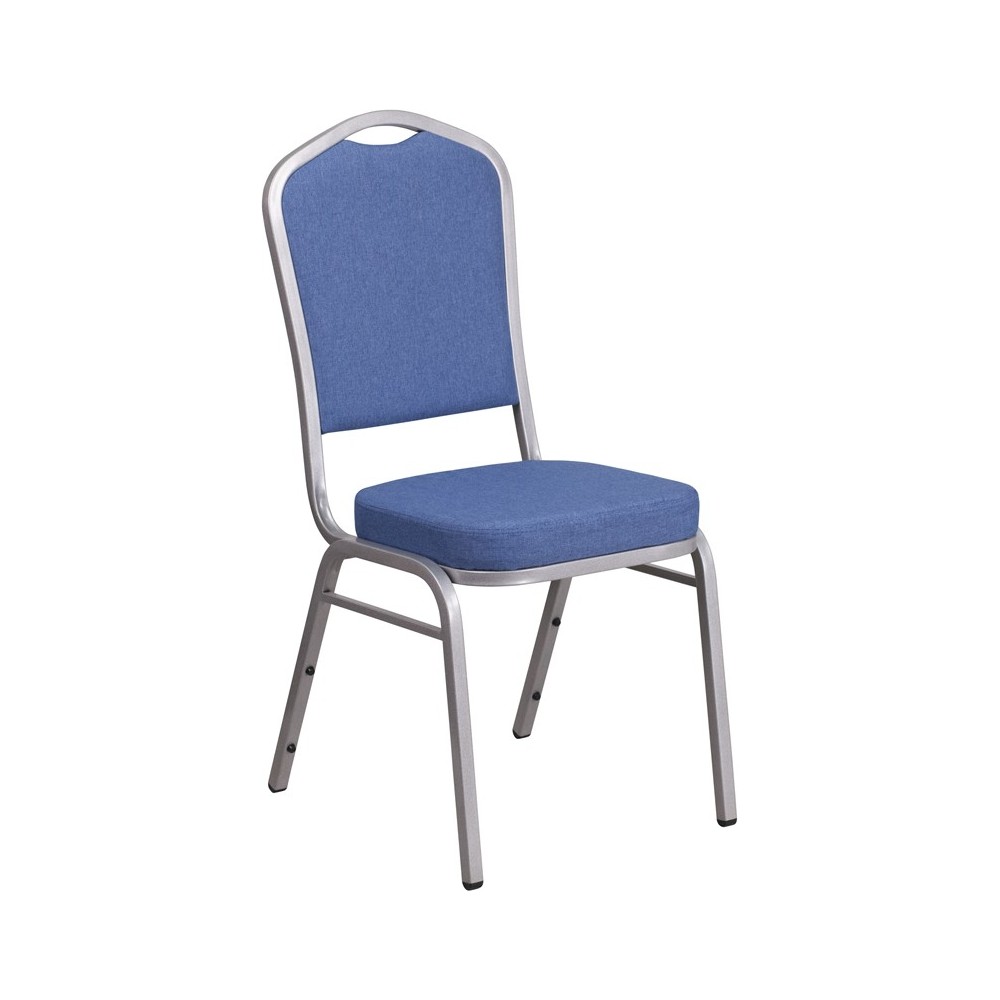 Crown Back Stacking Banquet Chair in Blue Fabric - Silver Frame