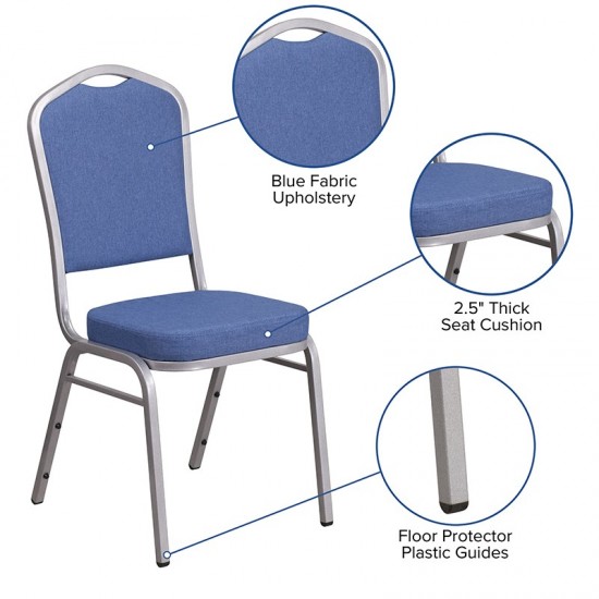 Crown Back Stacking Banquet Chair in Blue Fabric - Silver Frame