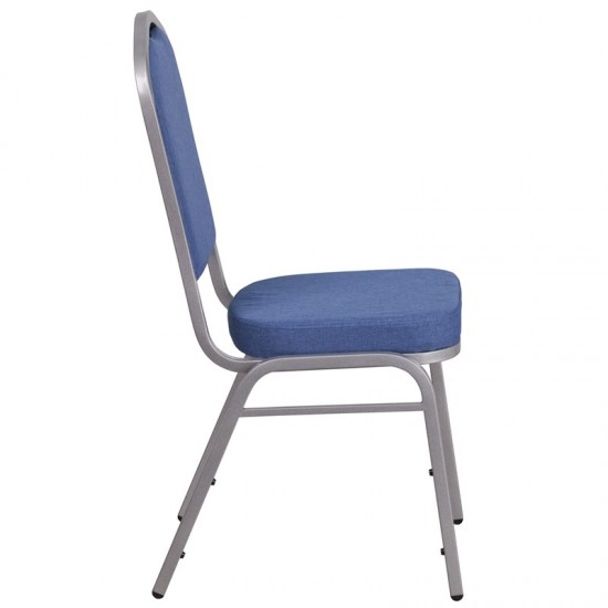 Crown Back Stacking Banquet Chair in Blue Fabric - Silver Frame