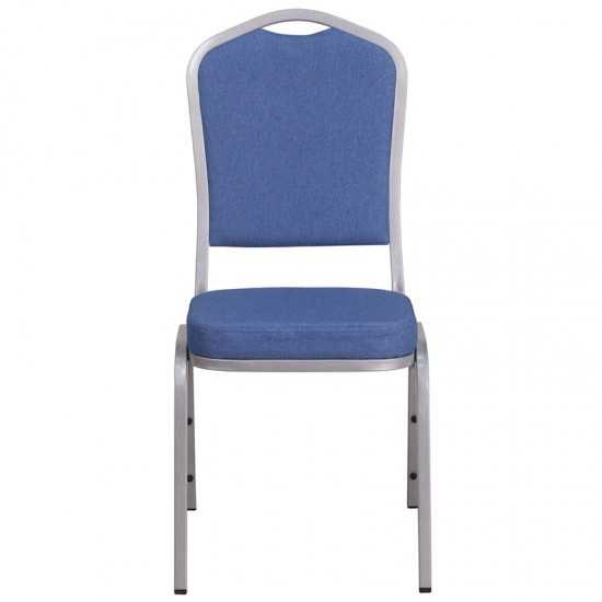 Crown Back Stacking Banquet Chair in Blue Fabric - Silver Frame