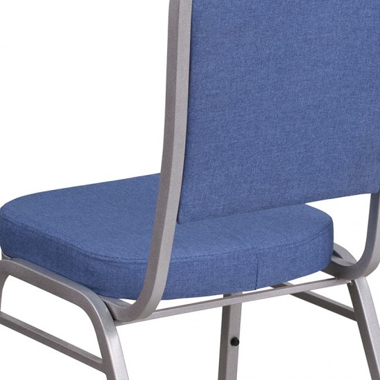 Crown Back Stacking Banquet Chair in Blue Fabric - Silver Frame