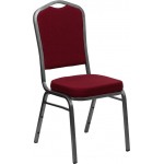 Crown Back Stacking Banquet Chair in Burgundy Fabric - Silver Vein Frame