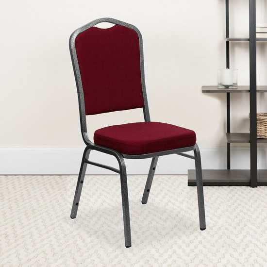 Crown Back Stacking Banquet Chair in Burgundy Fabric - Silver Vein Frame