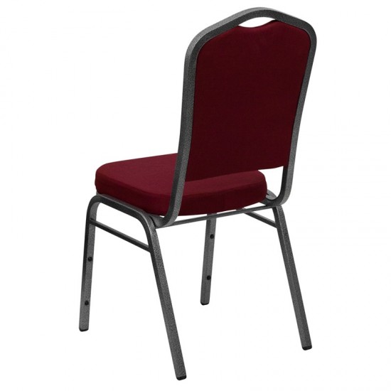 Crown Back Stacking Banquet Chair in Burgundy Fabric - Silver Vein Frame