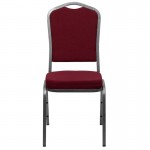 Crown Back Stacking Banquet Chair in Burgundy Fabric - Silver Vein Frame