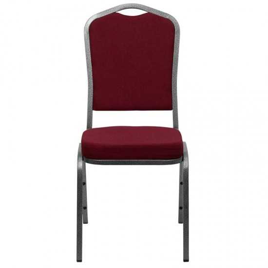 Crown Back Stacking Banquet Chair in Burgundy Fabric - Silver Vein Frame