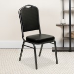 Crown Back Stacking Banquet Chair in Black Vinyl - Silver Vein Frame