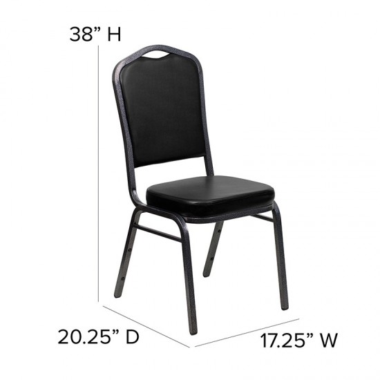 Crown Back Stacking Banquet Chair in Black Vinyl - Silver Vein Frame