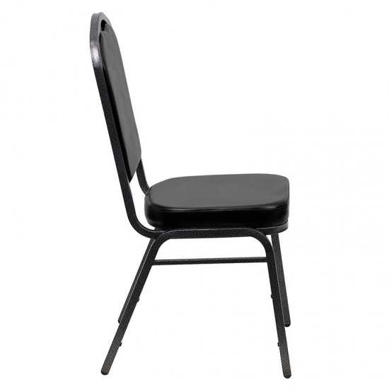 Crown Back Stacking Banquet Chair in Black Vinyl - Silver Vein Frame