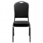 Crown Back Stacking Banquet Chair in Black Vinyl - Silver Vein Frame