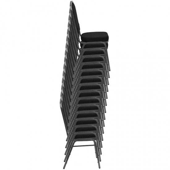 Crown Back Stacking Banquet Chair in Black Vinyl - Silver Vein Frame