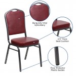 Crown Back Stacking Banquet Chair in Burgundy Vinyl - Silver Vein Frame