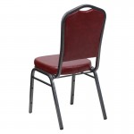 Crown Back Stacking Banquet Chair in Burgundy Vinyl - Silver Vein Frame