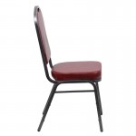 Crown Back Stacking Banquet Chair in Burgundy Vinyl - Silver Vein Frame