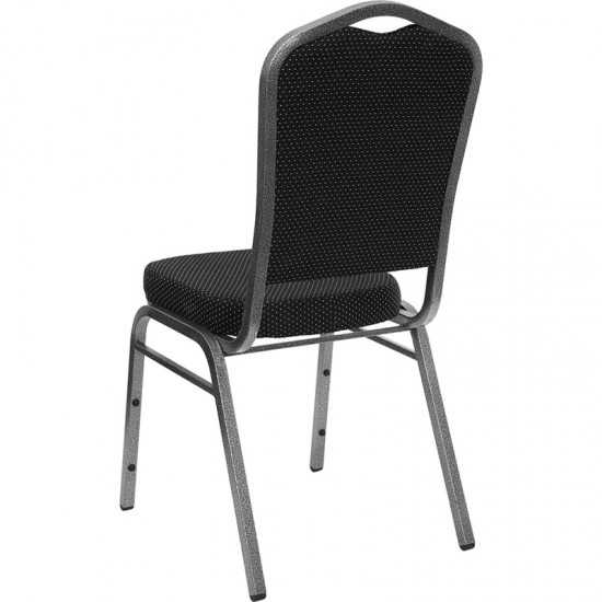 Crown Back Stacking Banquet Chair in Black Dot Patterned Fabric - Silver Vein Frame