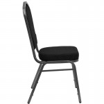 Crown Back Stacking Banquet Chair in Black Dot Patterned Fabric - Silver Vein Frame