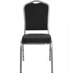 Crown Back Stacking Banquet Chair in Black Dot Patterned Fabric - Silver Vein Frame