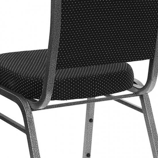 Crown Back Stacking Banquet Chair in Black Dot Patterned Fabric - Silver Vein Frame