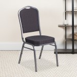 Crown Back Stacking Banquet Chair in Black Patterned Fabric - Silver Vein Frame