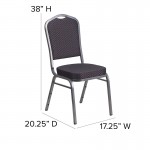 Crown Back Stacking Banquet Chair in Black Patterned Fabric - Silver Vein Frame