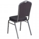 Crown Back Stacking Banquet Chair in Black Patterned Fabric - Silver Vein Frame