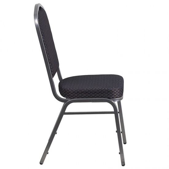 Crown Back Stacking Banquet Chair in Black Patterned Fabric - Silver Vein Frame