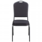 Crown Back Stacking Banquet Chair in Black Patterned Fabric - Silver Vein Frame