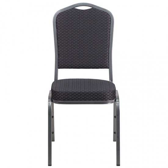 Crown Back Stacking Banquet Chair in Black Patterned Fabric - Silver Vein Frame