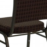 Crown Back Stacking Banquet Chair in Brown Patterned Fabric - Gold Vein Frame