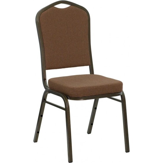 Crown Back Stacking Banquet Chair in Coffee Fabric - Gold Vein Frame