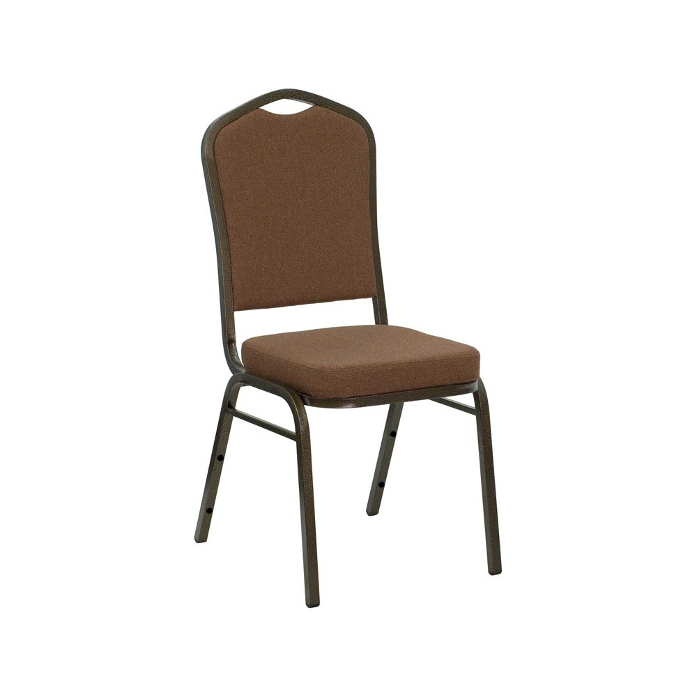 Crown Back Stacking Banquet Chair in Coffee Fabric - Gold Vein Frame