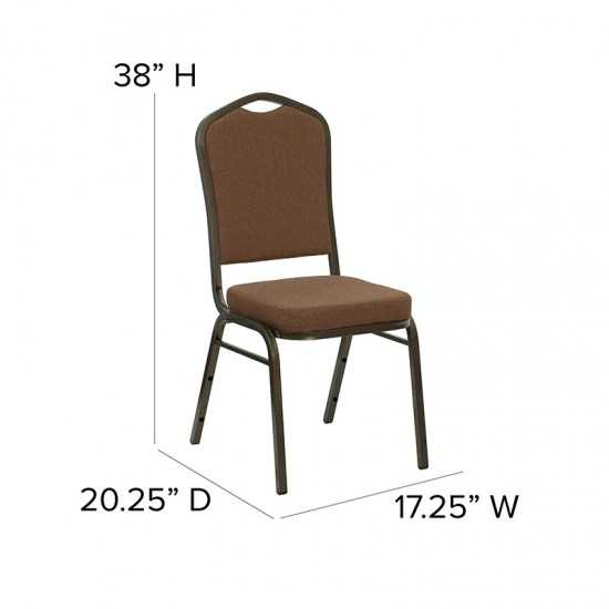 Crown Back Stacking Banquet Chair in Coffee Fabric - Gold Vein Frame