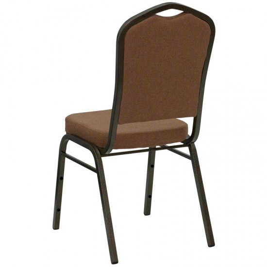 Crown Back Stacking Banquet Chair in Coffee Fabric - Gold Vein Frame