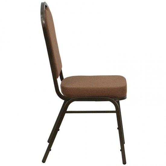 Crown Back Stacking Banquet Chair in Coffee Fabric - Gold Vein Frame